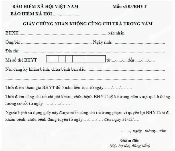 Giấy chứng nhận không cùng chi trả trong năm