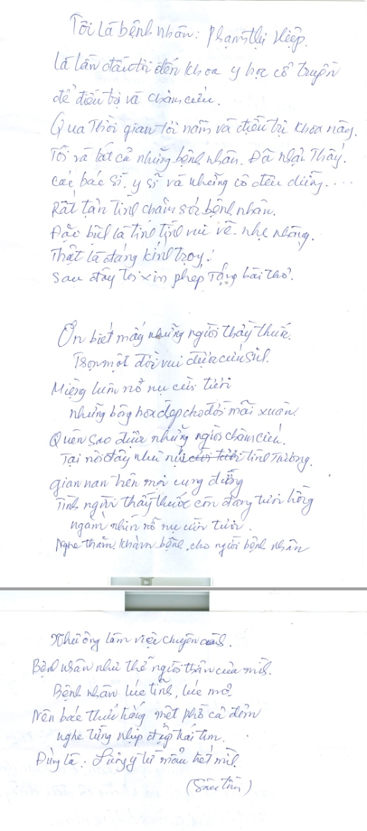 Thư cảm ơn của BN Pham Thị Hiệp - đang điều trị tại Khoa Y học cổ truyền