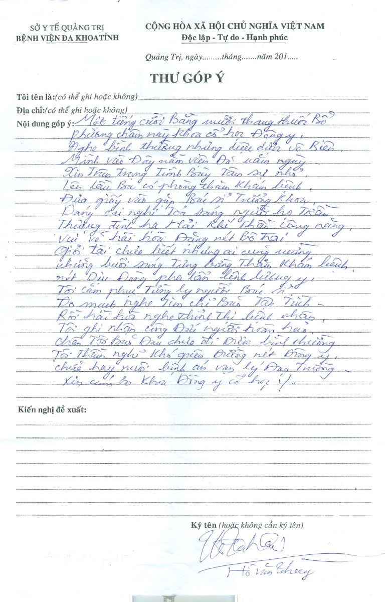 Thư cảm ơn của BN Hồ Văn Thùy