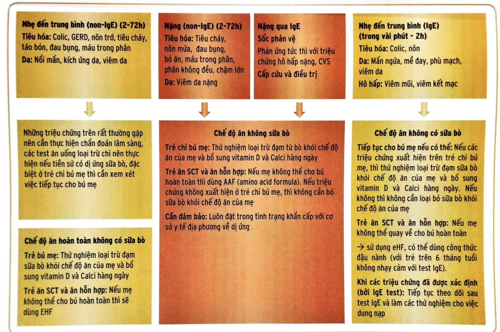 Sơ đồ xử trí nghi ngờ dị ứng đạm sữa bò ở trẻ dưới 1 tuổi (Trích: Cập nhật chẩn đoán và điều trị dị ứng đạm sữa bò ở trẻ em 2022)